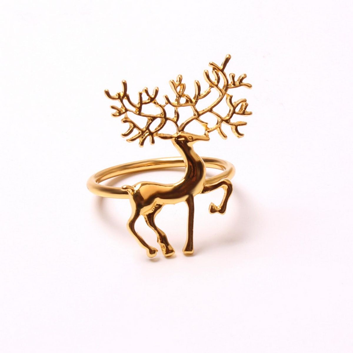 Nature Inspired Napkin Rings 6-piece Stainless Steel Elk for Christmas Golden
