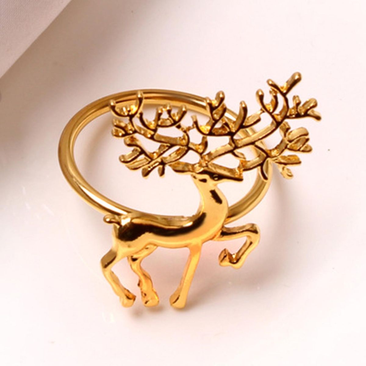 Nature Inspired Napkin Rings 6-piece Stainless Steel Elk for Christmas Golden