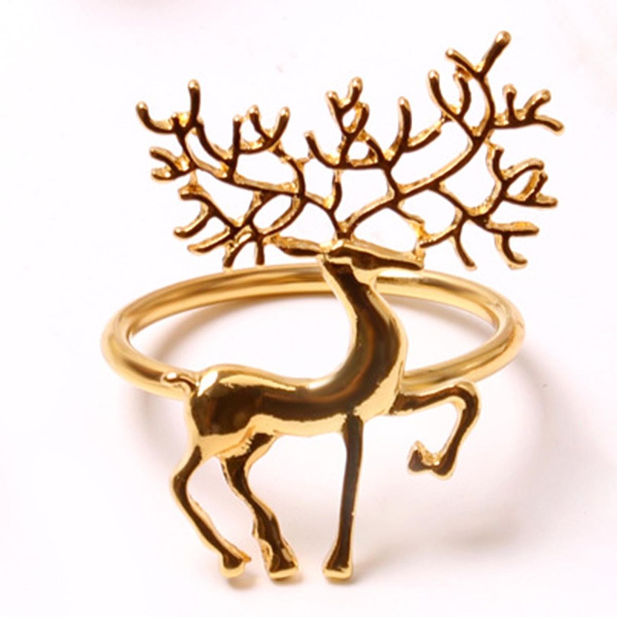 Nature Inspired Napkin Rings 6-piece Stainless Steel Elk for Christmas Golden