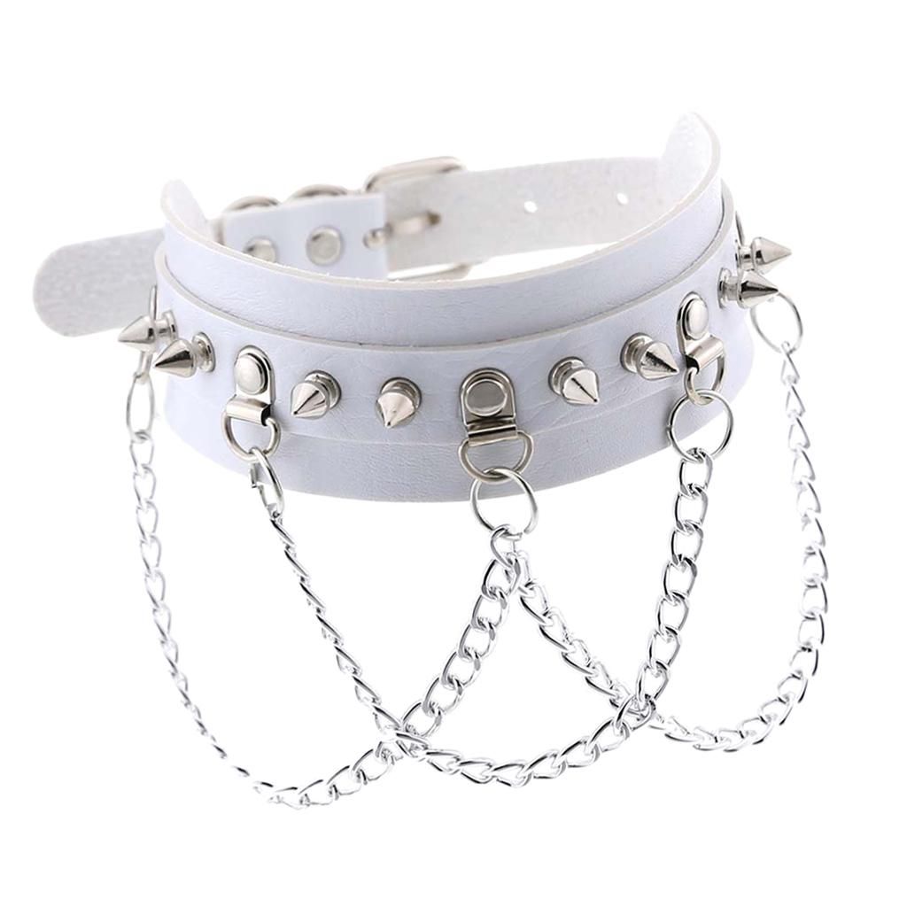 2Pcs Goth Pu Leather Choker Collar Women Men Studs Chains