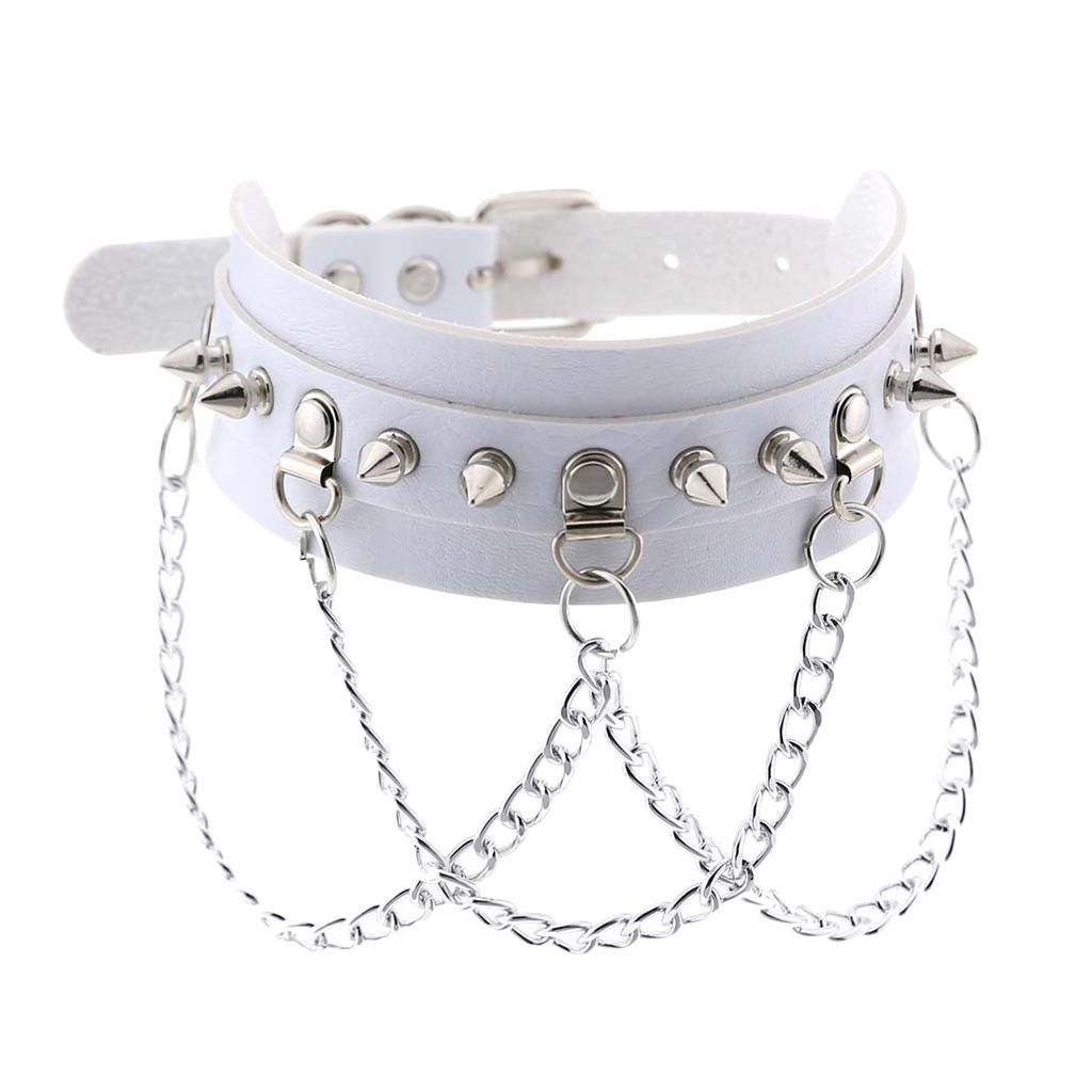 2Pcs Goth Pu Leather Choker Collar Women Men Studs Chains