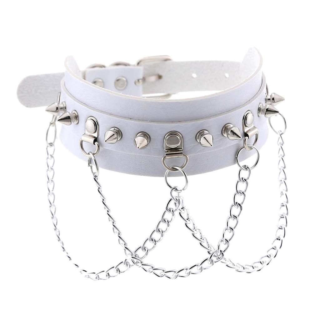 2Pcs Goth Pu Leather Choker Collar Women Men Studs Chains