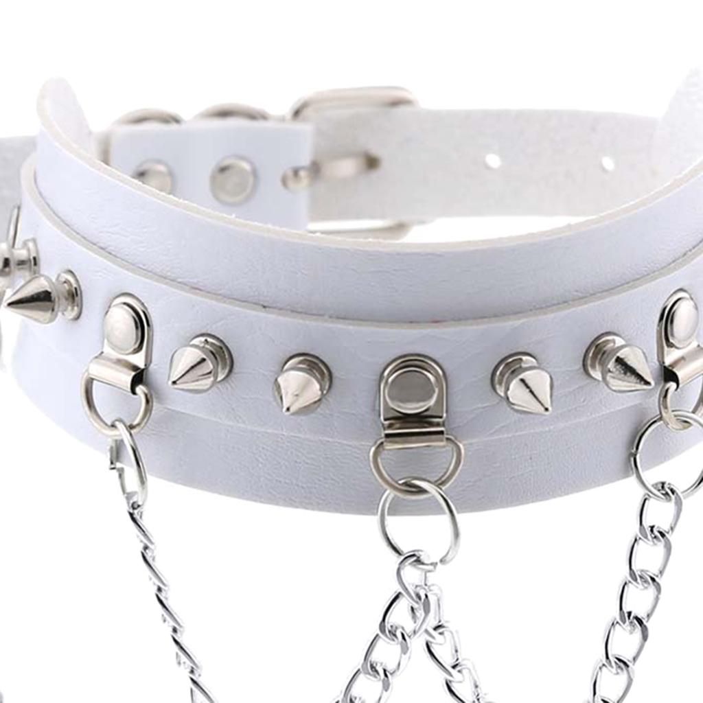 2Pcs Goth Pu Leather Choker Collar Women Men Studs Chains