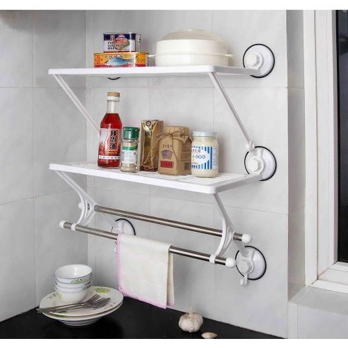 Double Layer Double Rods Wall Shelf - White