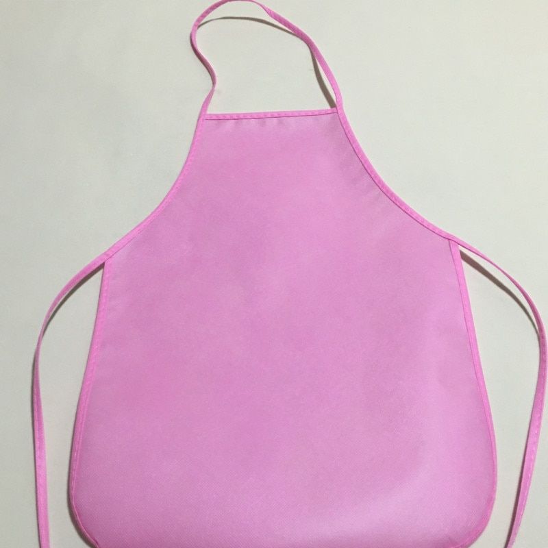 Kids Apron Child Non-Woven Fabric Painting Cooking Solid Color Kitchen Clean Aprons For Activities Art Painting Class Craft Pink