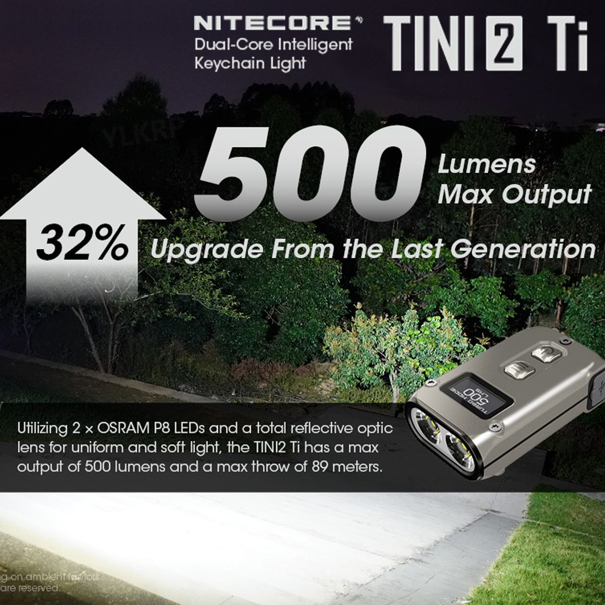 NITECORE TINI2 Ti 500 Lumens Titanium Smart Dual Core Key