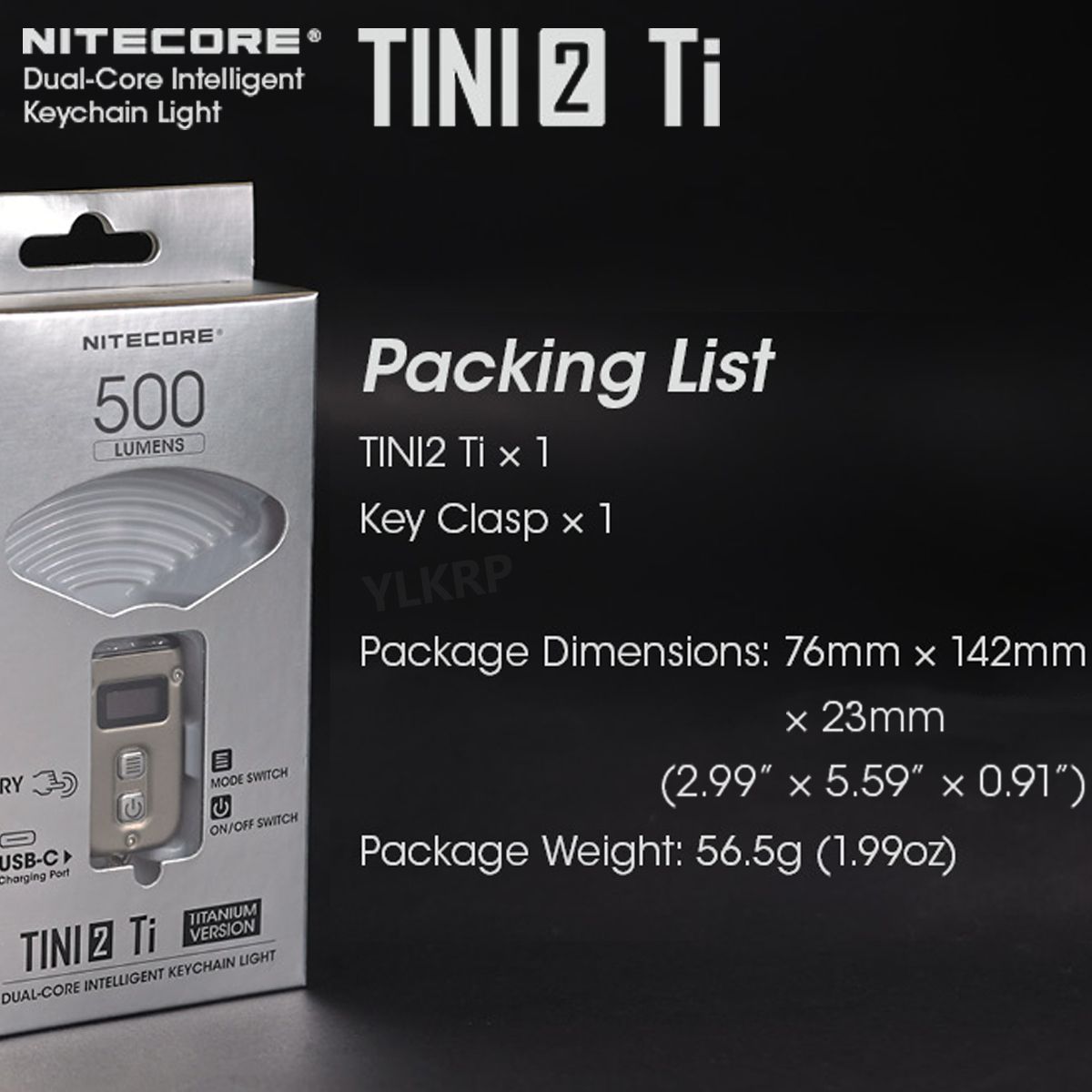 NITECORE TINI2 Ti 500 Lumens Titanium Smart Dual Core Key