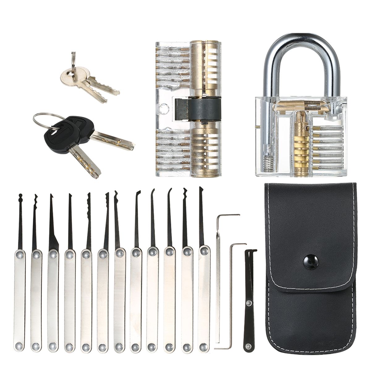 15pcs Lock Picking Set Kit Tool With Two Transparent