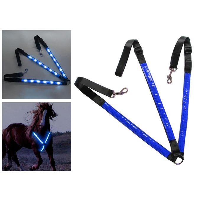 LED Horse Breastplate Collar Harness 3 Lighting Modes Battery Blue