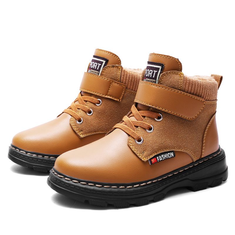 Children's Warm Martin Boots Non-slip Leather Hiking Boots-Brown