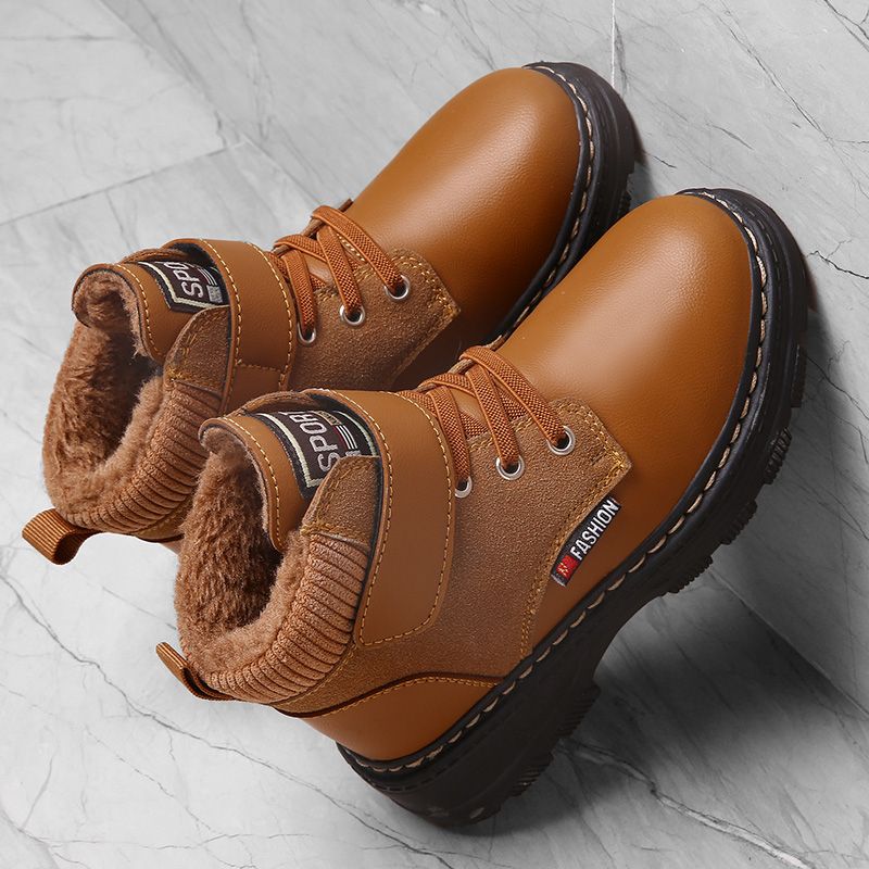 Children's Warm Martin Boots Non-slip Leather Hiking Boots-Brown