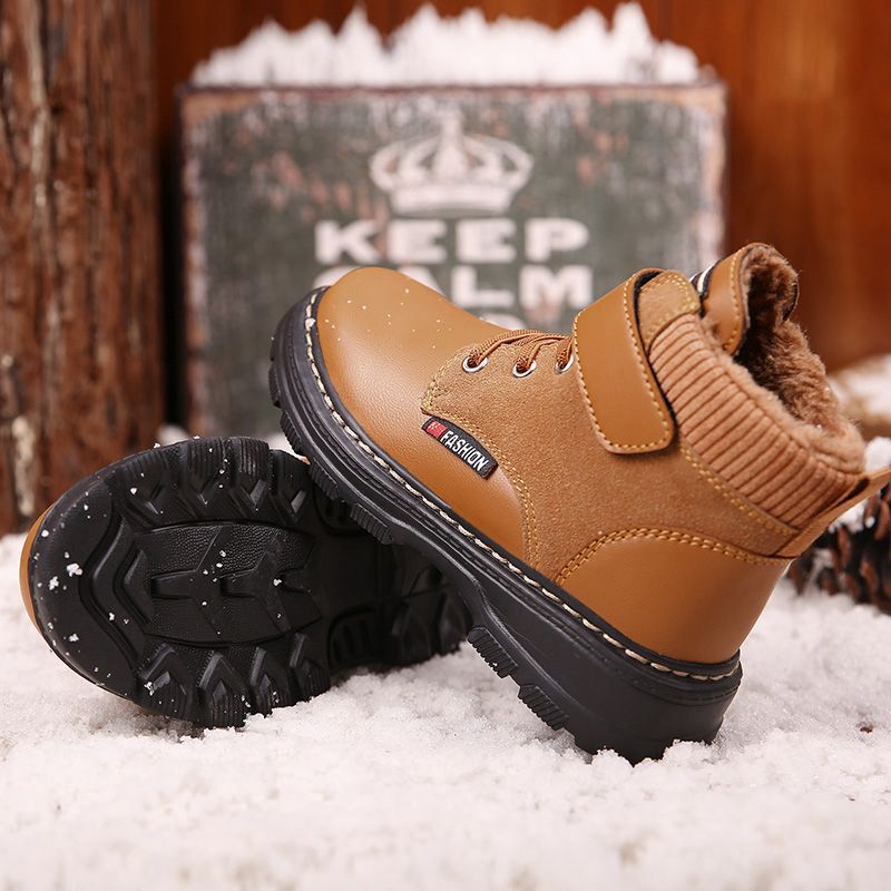 Children's Warm Martin Boots Non-slip Leather Hiking Boots-Brown