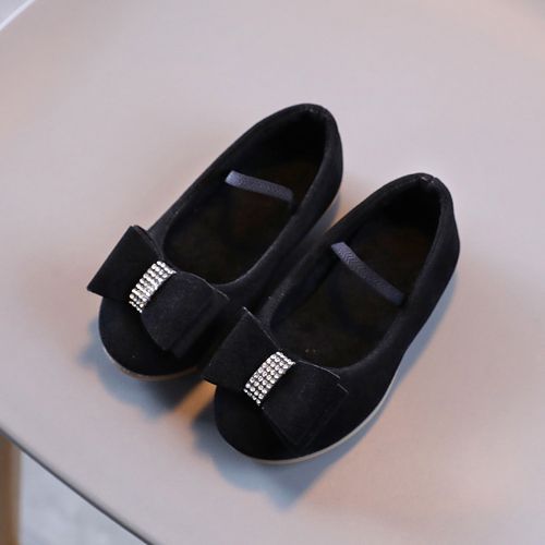 Girls' Princess Bow Sequin Decoration Baby Casual Flat Shoes Solid Loafers Black