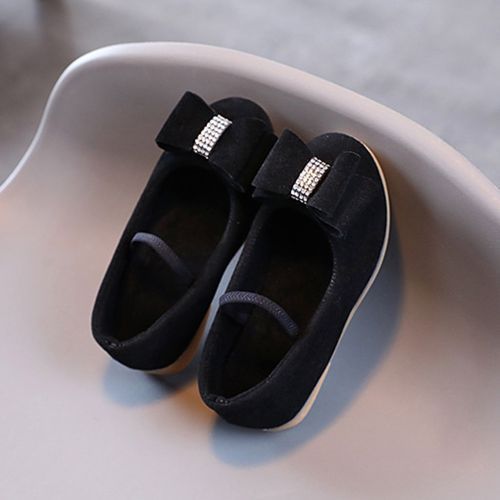 Girls' Princess Bow Sequin Decoration Baby Casual Flat Shoes Solid Loafers Black