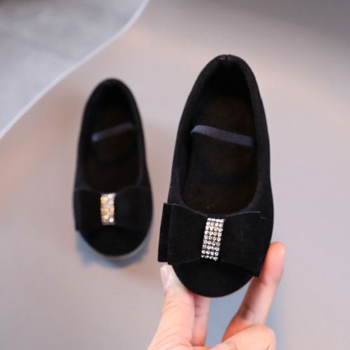 Girls' Princess Bow Sequin Decoration Baby Casual Flat Shoes Solid Loafers Black