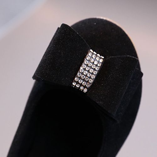 Girls' Princess Bow Sequin Decoration Baby Casual Flat Shoes Solid Loafers Black