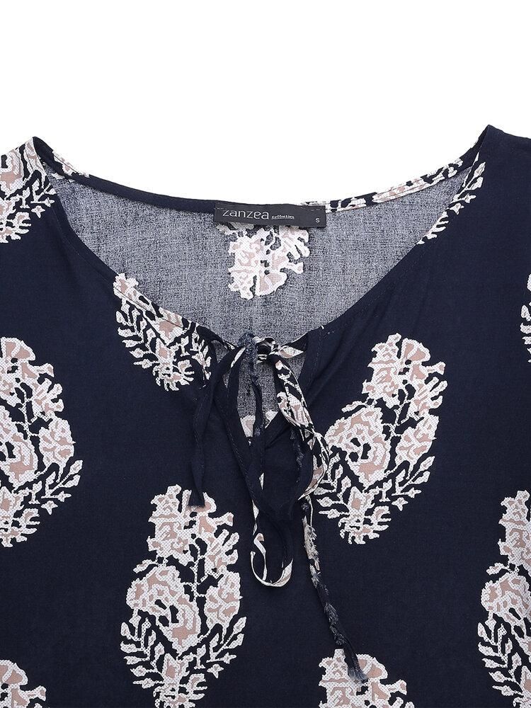 Bohemian Women Floral Print V-neck Bell Sleeve Blouse