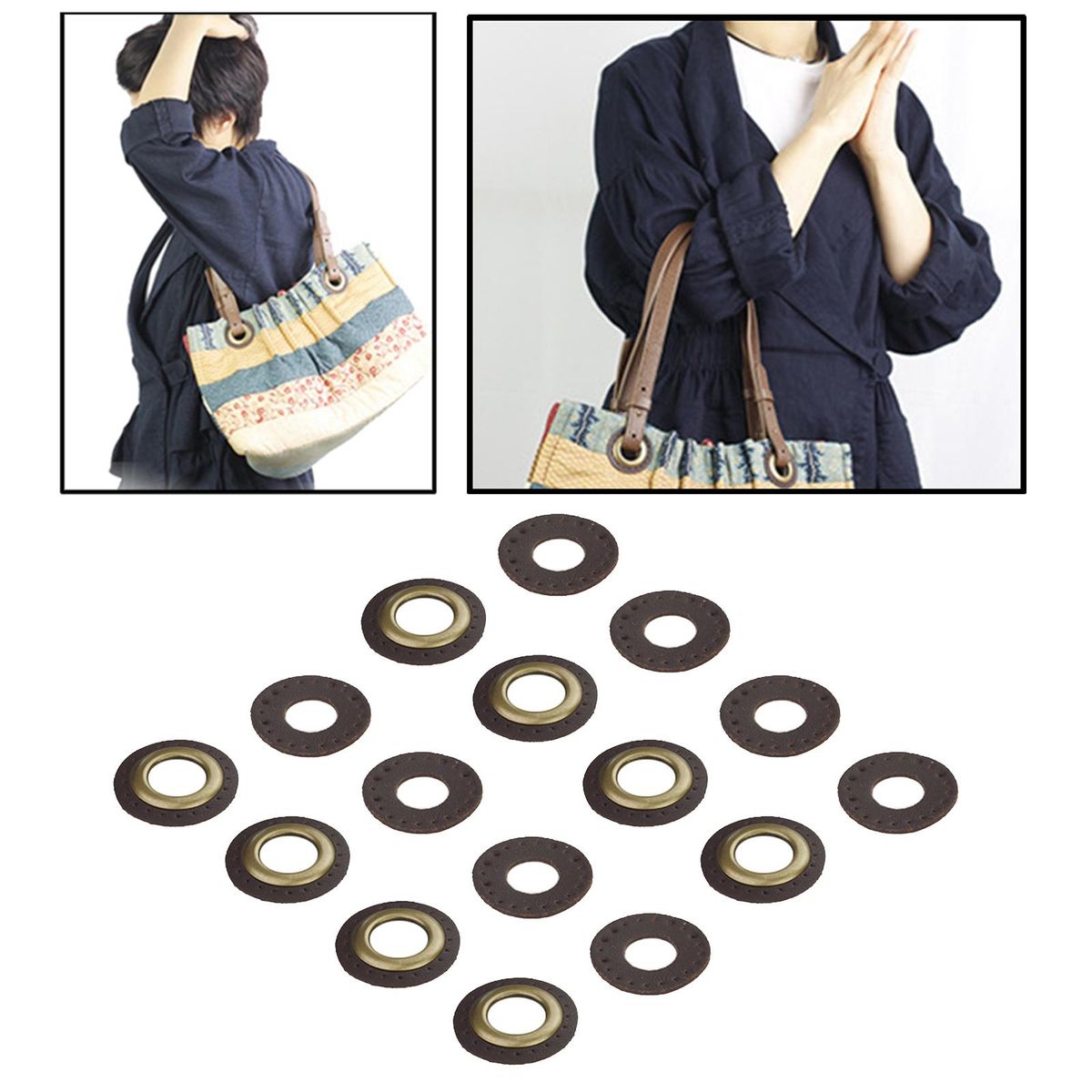 PU Leather Grommets Eyelets Set DIY Projects For Bags Shoes Dark Brown