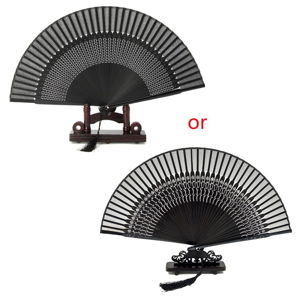 Home Decor Elegant Party Gift Folding For Fans Bamboo Black Vintage Silk Held Wood Supplies Chinese Fan Events Hand Carved