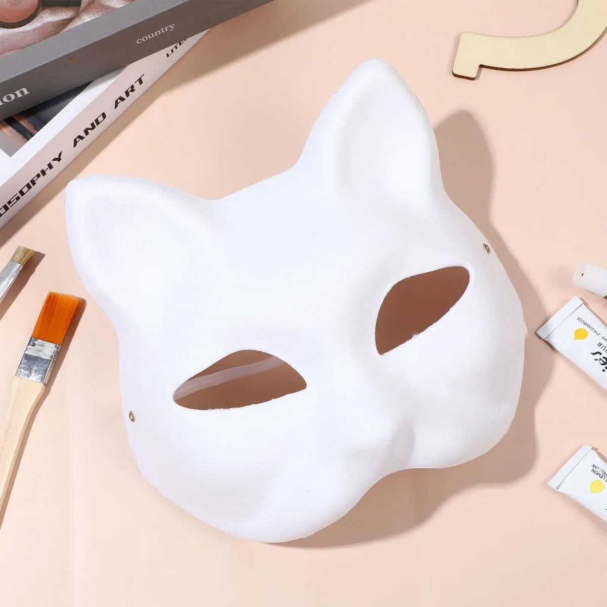 10Pcs Halloween Masks White Masks Paper Masks Blank Cat Mask For Decorating DIY Painting Masquerade Cosplay Party Blank Masks