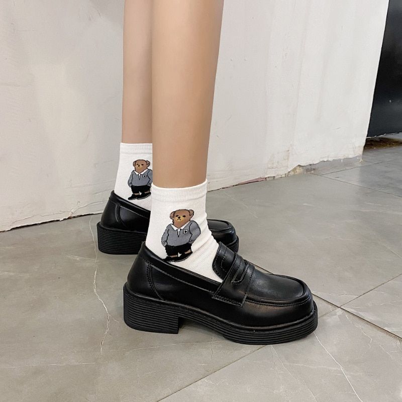 2021 Shoes Women Ladies Thick Sole Slip On Flats Creepers Leather Platform Shoes Mary Jane Shoes Loafers