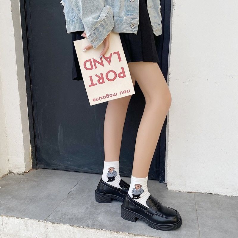 2021 Shoes Women Ladies Thick Sole Slip On Flats Creepers Leather Platform Shoes Mary Jane Shoes Loafers