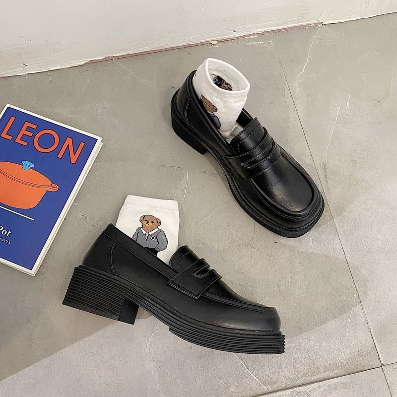 2021 Shoes Women Ladies Thick Sole Slip On Flats Creepers Leather Platform Shoes Mary Jane Shoes Loafers