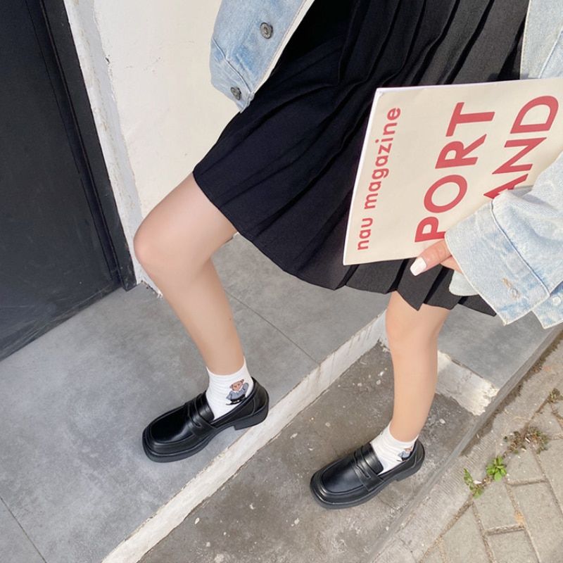 2021 Shoes Women Ladies Thick Sole Slip On Flats Creepers Leather Platform Shoes Mary Jane Shoes Loafers