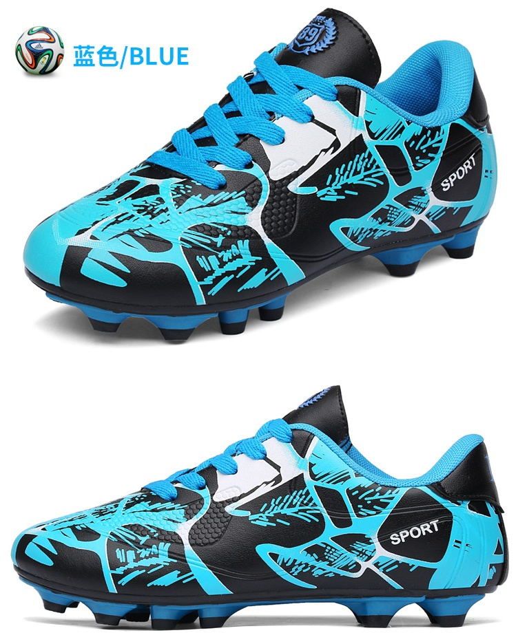 Long Spikes Color-blocking Professional Football Shoes Soccer Boots - Blue