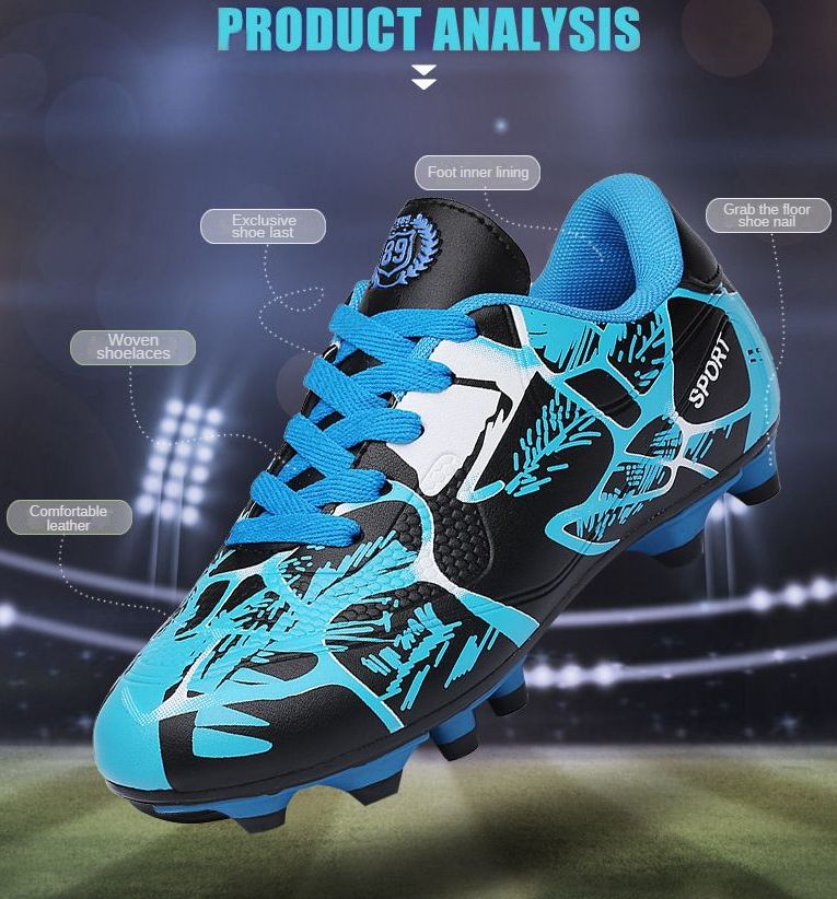 Long Spikes Color-blocking Professional Football Shoes Soccer Boots - Blue