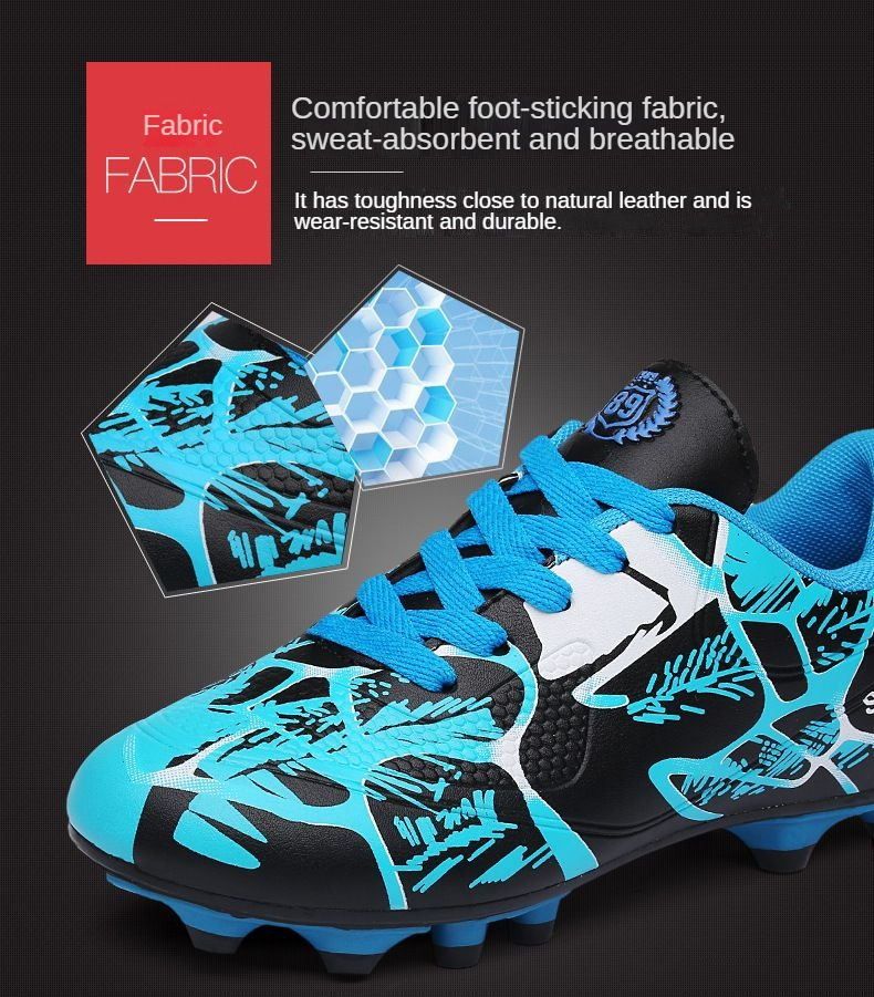 Long Spikes Color-blocking Professional Football Shoes Soccer Boots - Blue
