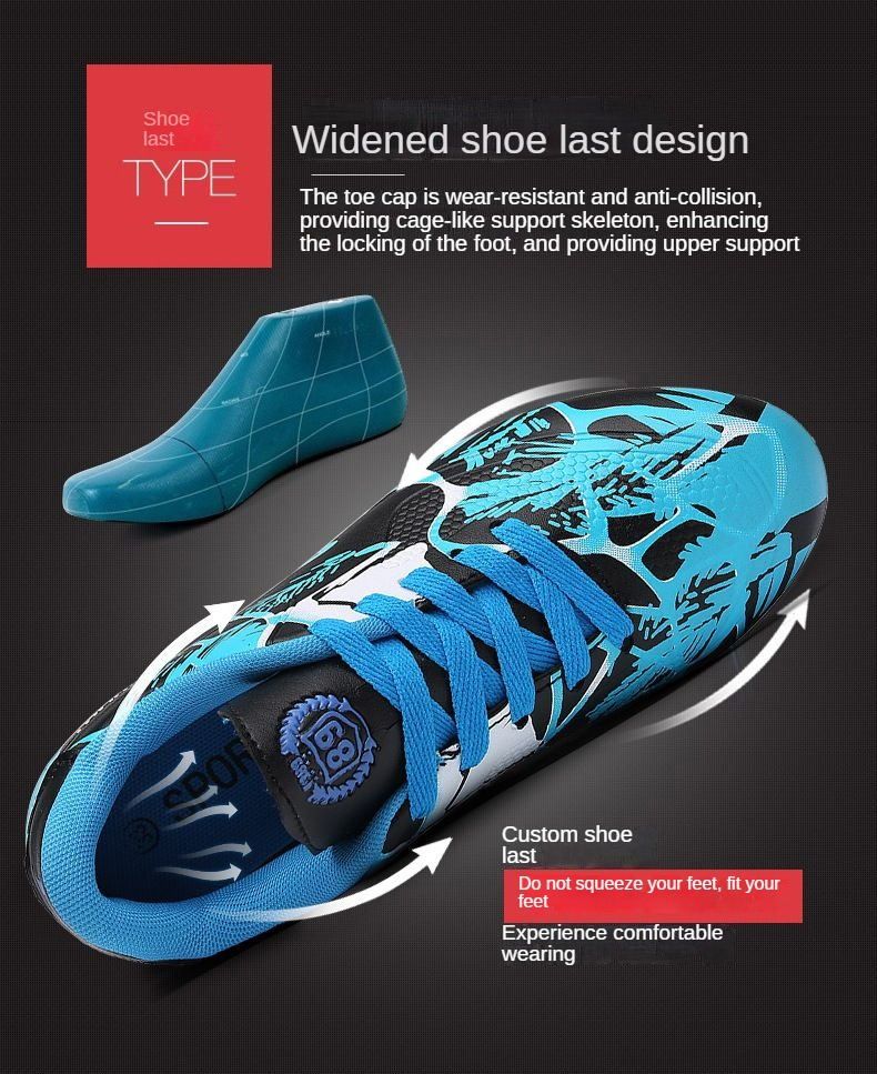 Long Spikes Color-blocking Professional Football Shoes Soccer Boots - Blue