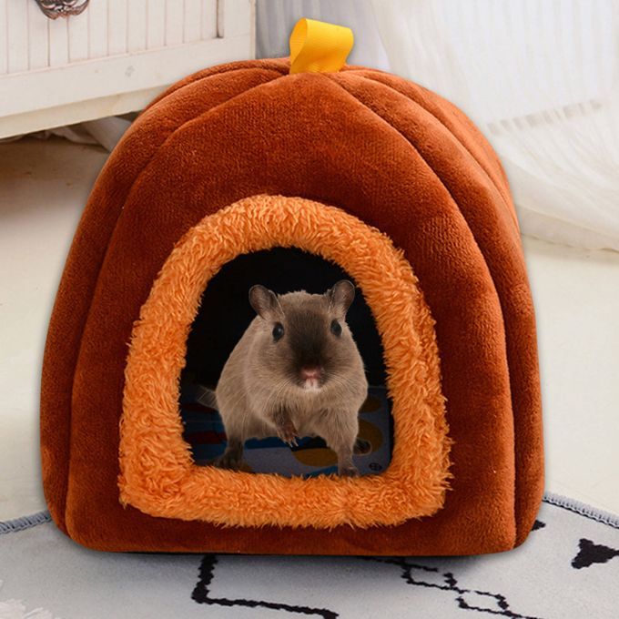 Cute Guinea Pig Mini Bed Hamster House Squirrel Warm Cloth Brown