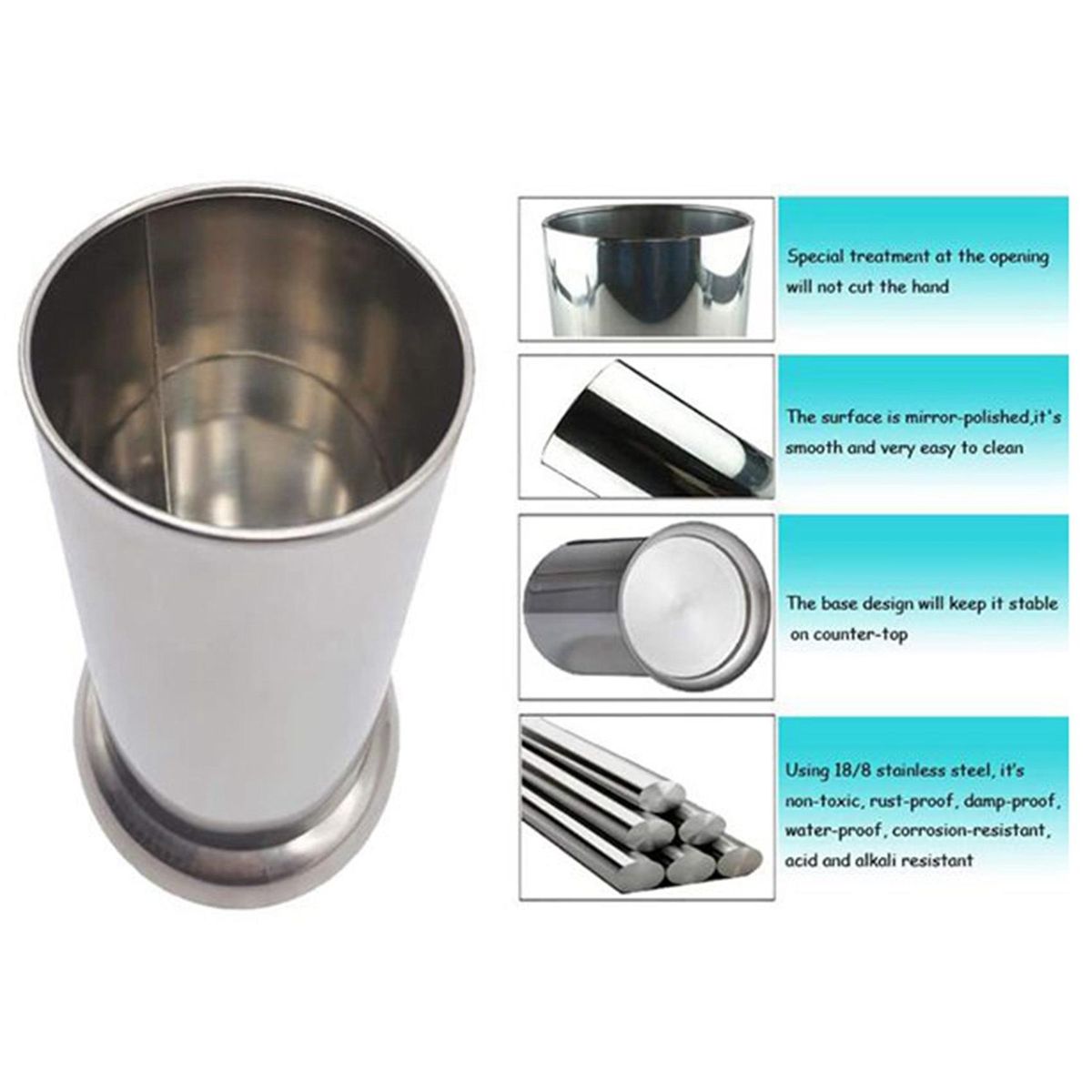 2X Stainless Steel Straw Holder, Counter-Top Straw Dispenser, Cutlery Organizer, Spoons Forks Chopsticks Storage