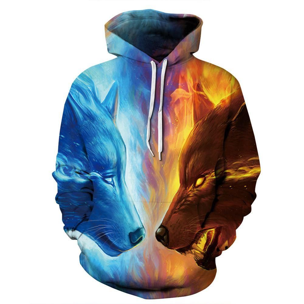 Men/Women New Fashion Ice Fire Wolf Hoodies 3D Print