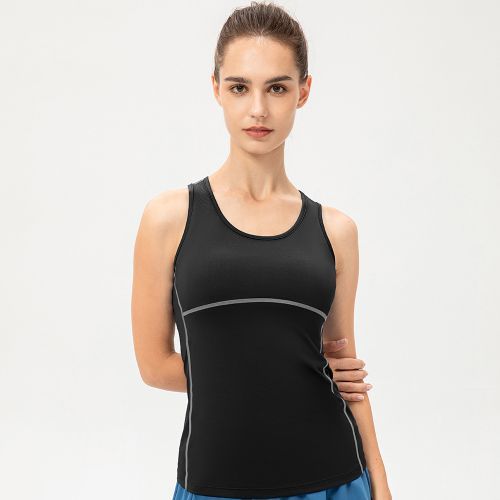Womens Fitness Tank Top Running Vest Casual Gym Sleeveless Sportswear（Black）
