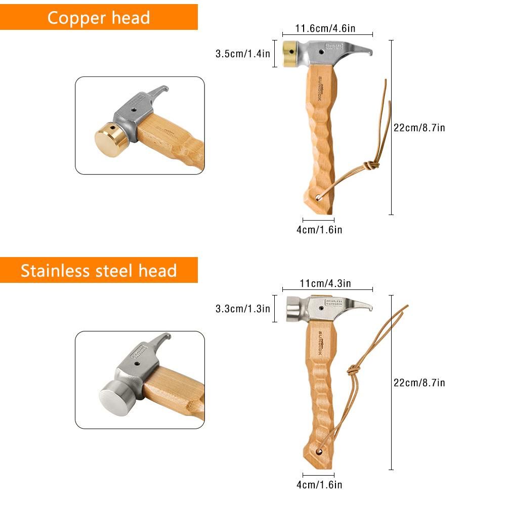Camping Hammer Portable Tent Awning Stake Nail Puller Heavy Duty Tent Stake Remover Steel Tent Hammer with Holding Strap