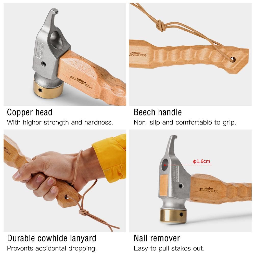 Camping Hammer Portable Tent Awning Stake Nail Puller Heavy Duty Tent Stake Remover Steel Tent Hammer with Holding Strap