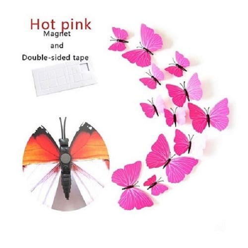 12pcs/set Pvc Decal Butterflies Wall Stickers - Pink