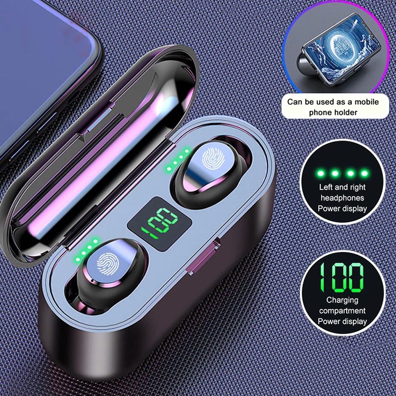 Fingerprint Touch F9 Bluetooth Wireless Earphone With 2000mAh Battery Headset