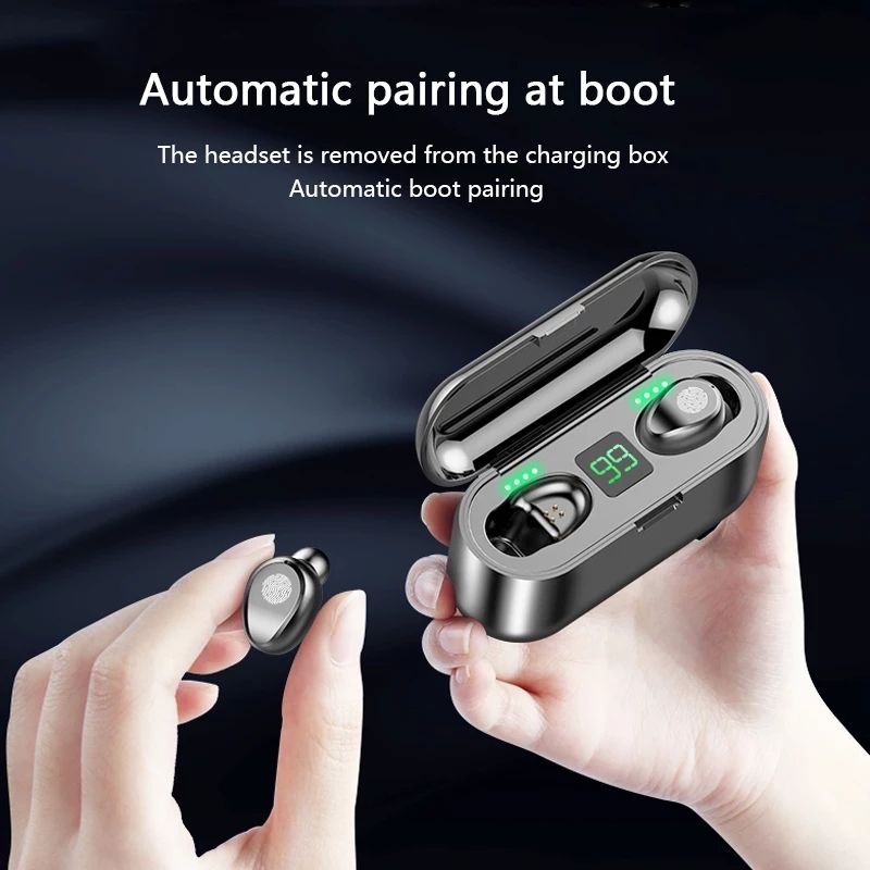 Fingerprint Touch F9 Bluetooth Wireless Earphone With 2000mAh Battery Headset