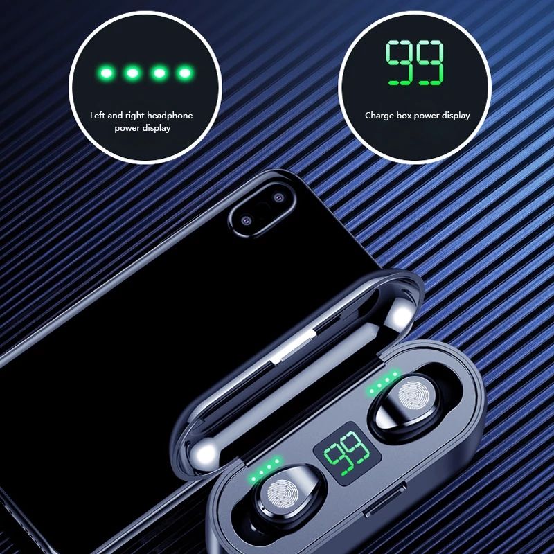 Fingerprint Touch F9 Bluetooth Wireless Earphone With 2000mAh Battery Headset