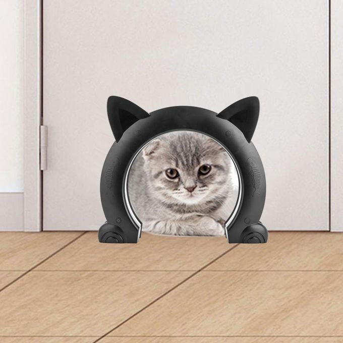 Interior Cat Door Large Cat Shaped Pet Door Pass Hole Access Black