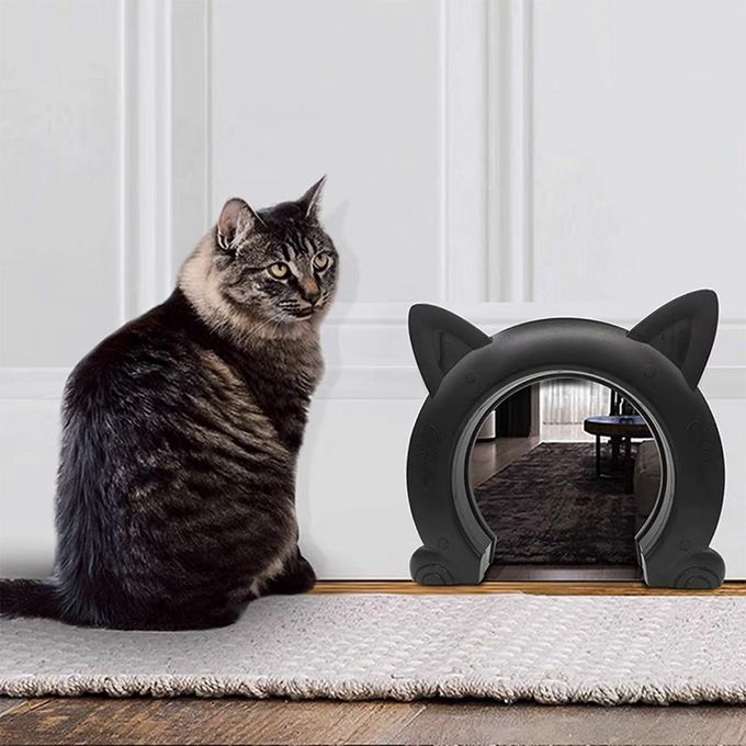 Interior Cat Door Large Cat Shaped Pet Door Pass Hole Access Black