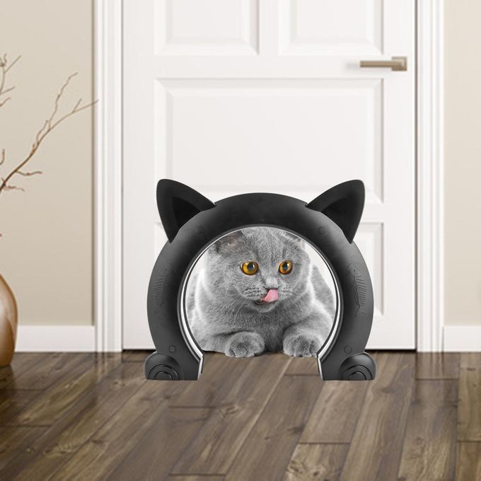 Interior Cat Door Large Cat Shaped Pet Door Pass Hole Access Black