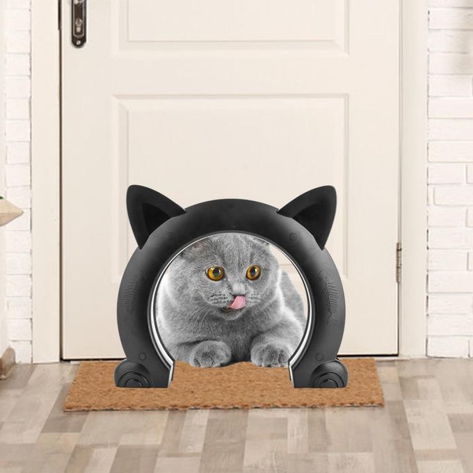 Interior Cat Door Large Cat Shaped Pet Door Pass Hole Access Black