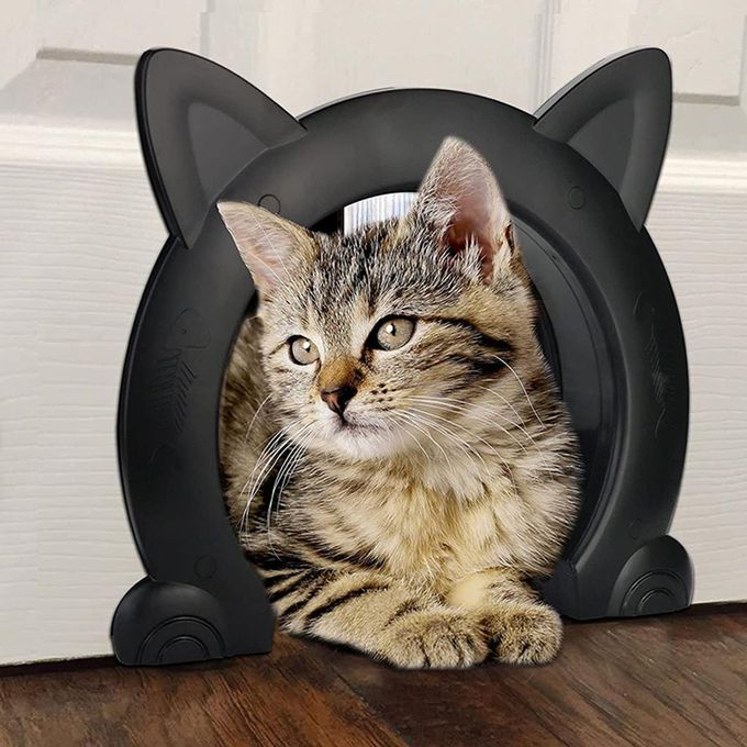 Interior Cat Door Large Cat Shaped Pet Door Pass Hole Access Black