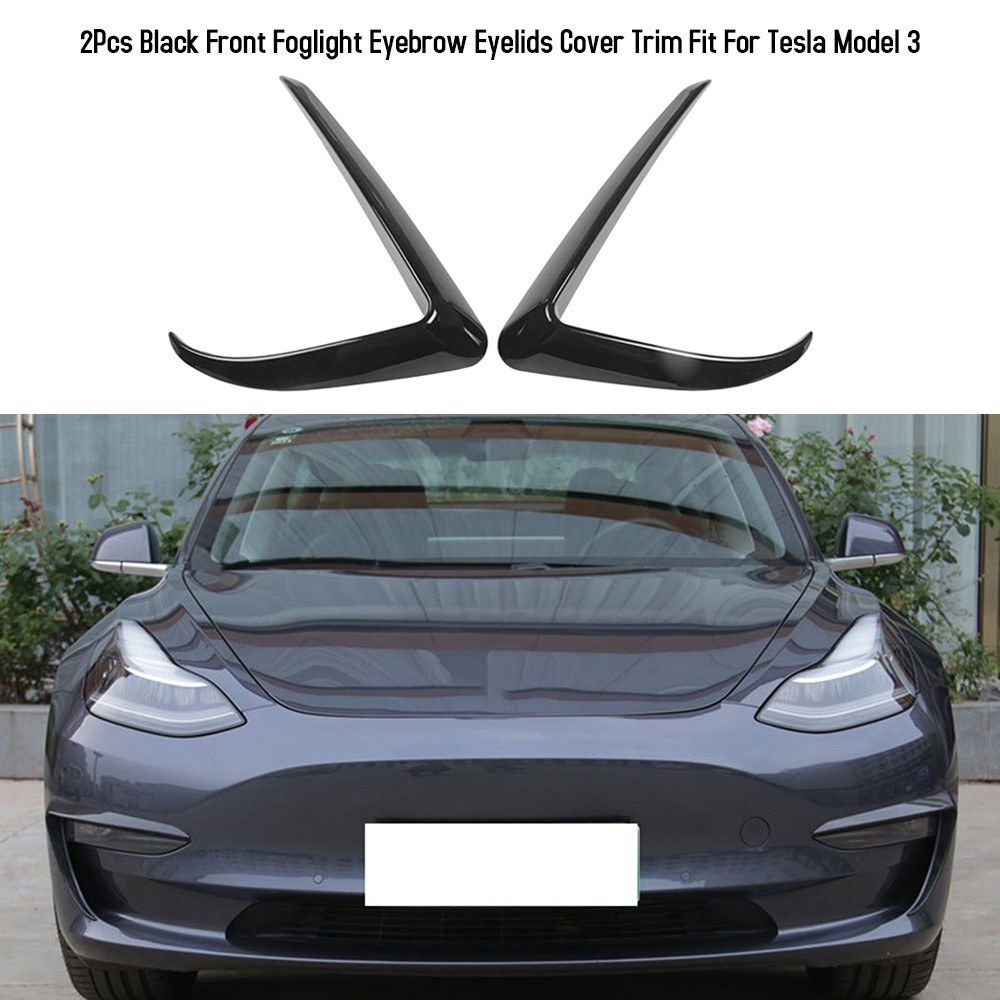 2Pcs Black Front Foglight Eyebrow Eyelids Cover Trim Fit For