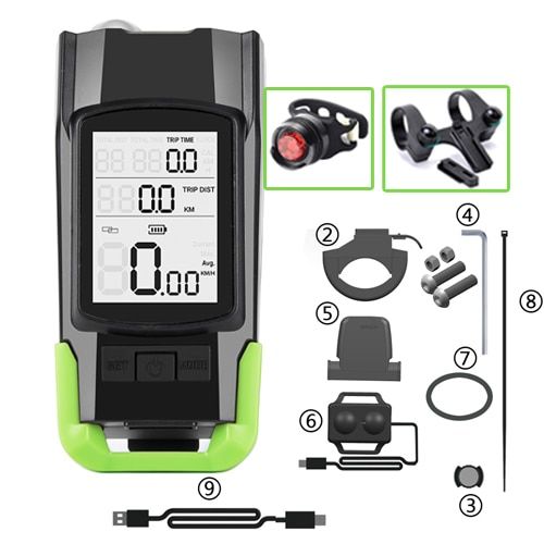 4000mAh Bicycle Front Light Set USB Rechargeable Headlight With Speedometer Horn 800 Lumen LED Bike Lamp Cycling FlashLight--Green C1