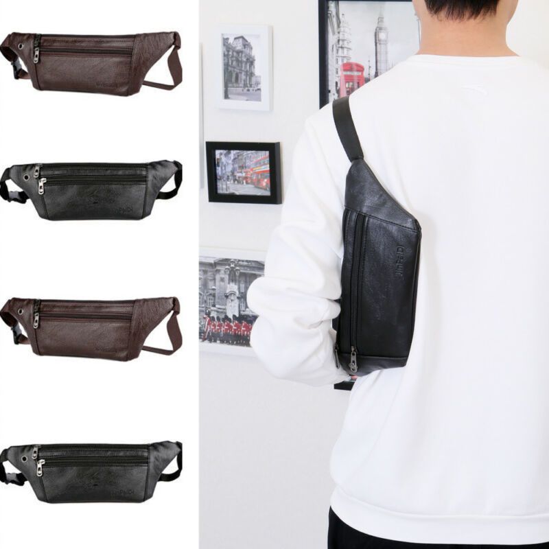 Leather Fanny Pack Men Mini Waist Belt Bag Purse Hip Small